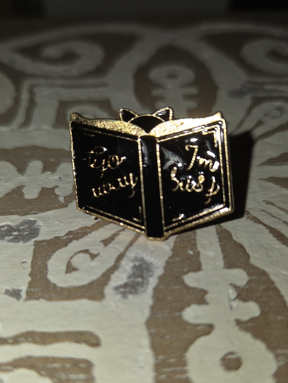 Enamel Cat Reading Book Lapel Pin - Black & Gold